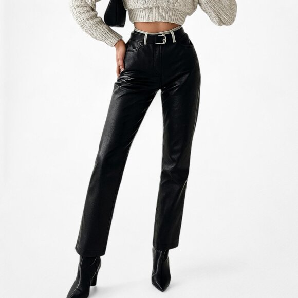 Vintage Y2K Black Patent Faux Leather Look Slim Leg Pants Size XS/S - Picture 1 of 7